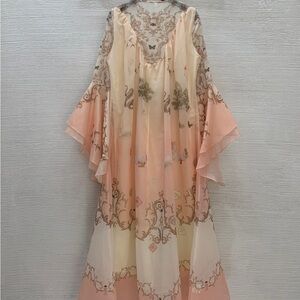 Zimmermann Peach and Cream Embroidered Chiffon Maxi Dress